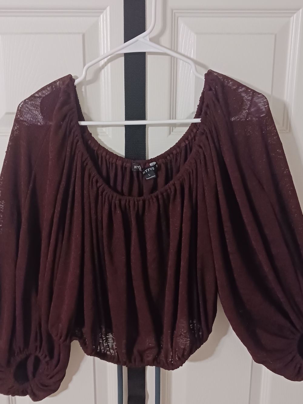 Fashionova Wine Off-Shoulder Boho Blouse with Balloon Sleeves